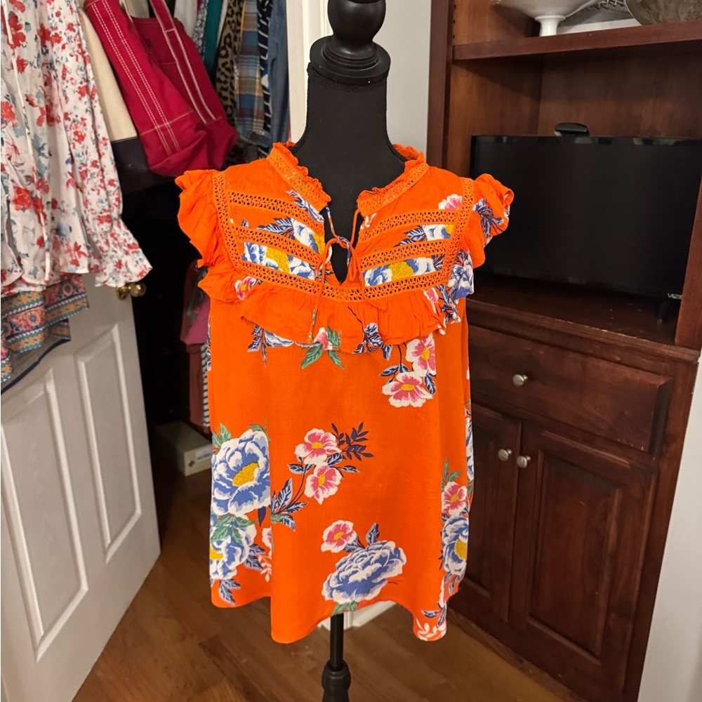 Jessica Simpson Orange Embellished Sleeveless Blouse